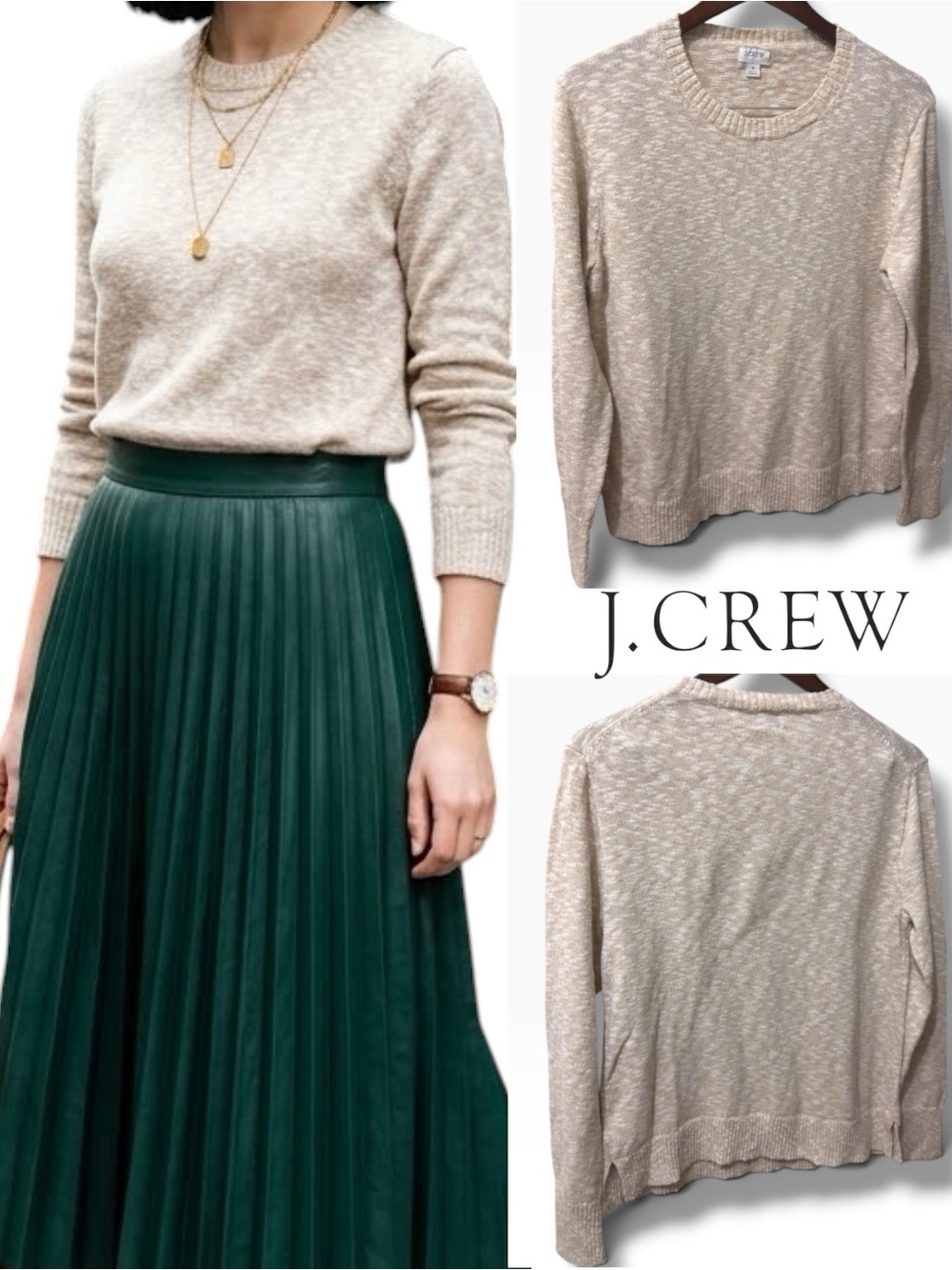 J.Crew | NWOT Cotton Beige Marled Crewneck Sweater (Size S)
